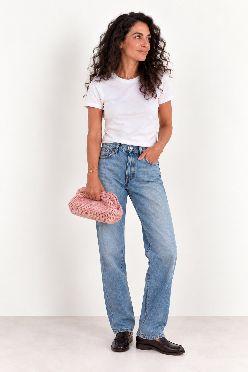 MILOS BLUSH handmade blush pink crochet clutch with a structured frame, view 2