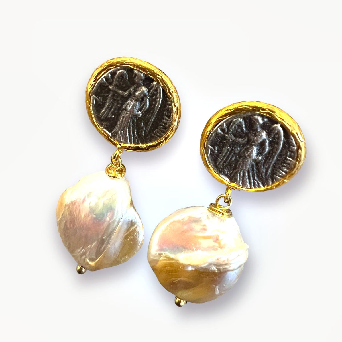 The Angel Coin Earrings, handmade by KouklaDesigns