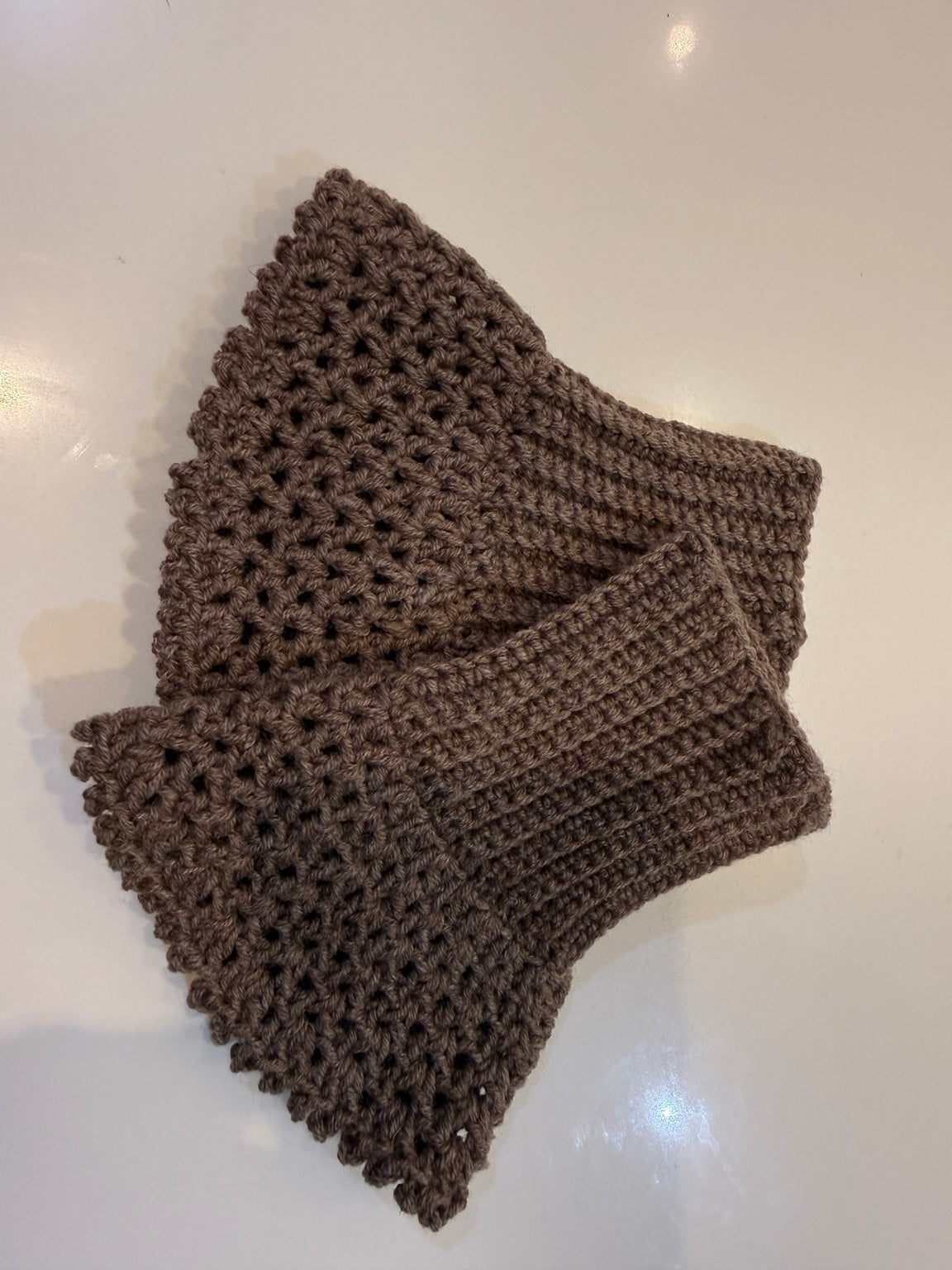 KOUKLA Crochet Cuffs – Mocha Ruffle handmade crochet cuff pair