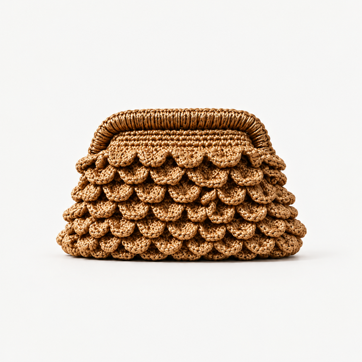 RHODES GOLD — Handmade Crochet Clutch handmade bag, full product view on off-white background