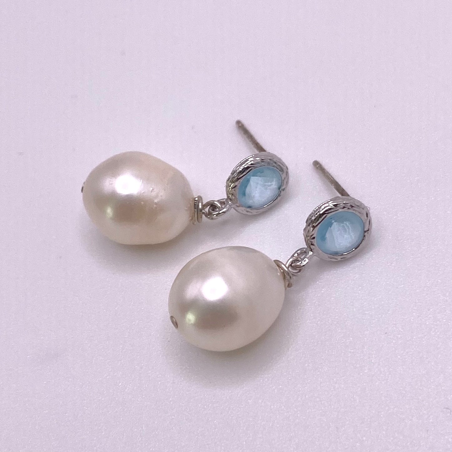 Light Blue and White Pearl Earrings