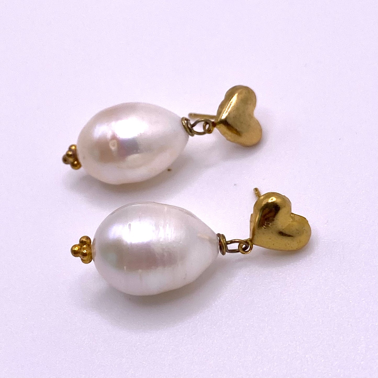 Round Pearl Heart Drop Earrings