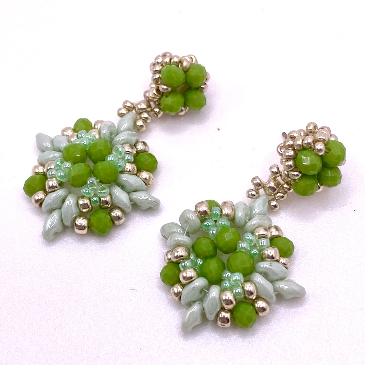Light & Dark Green, Gold Drop Earrings