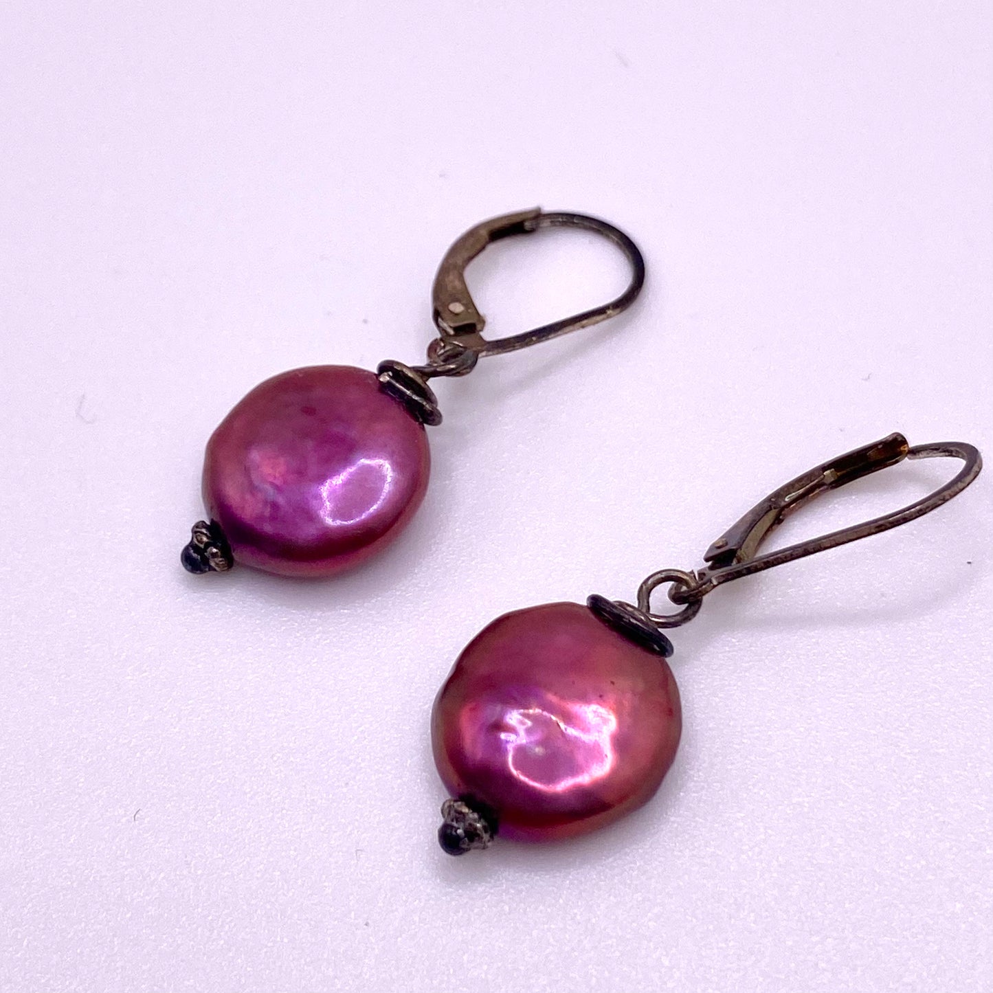 Round Purple Pearl Drop Earrings