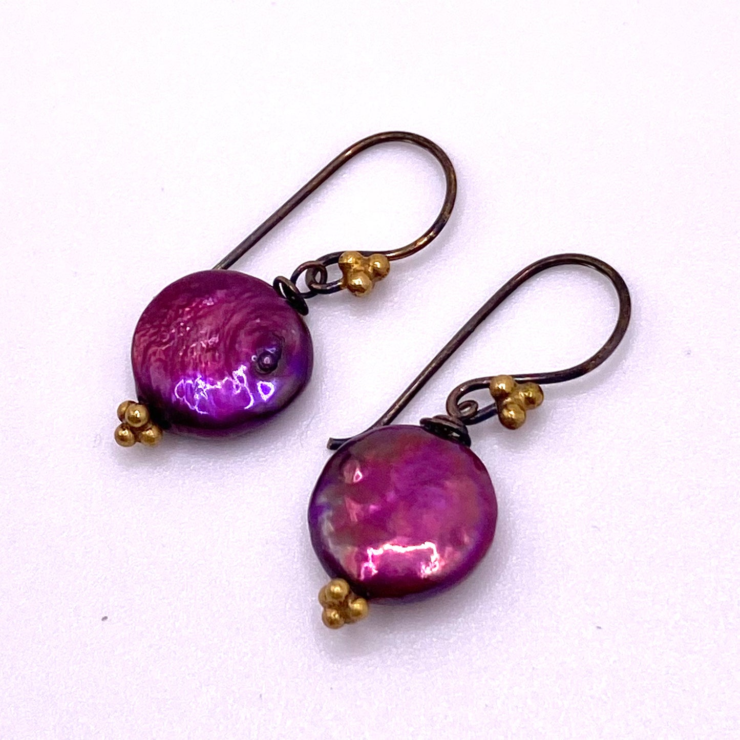 Purple Round Pearl Earrings
