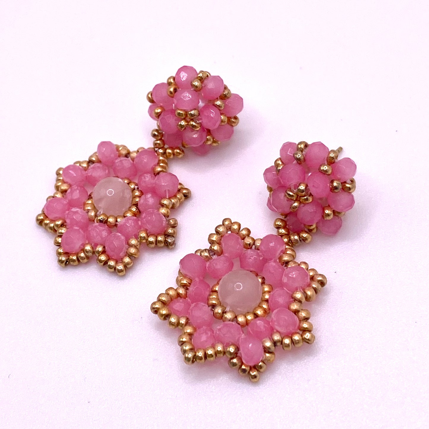 Pink Flower Drop Earrings