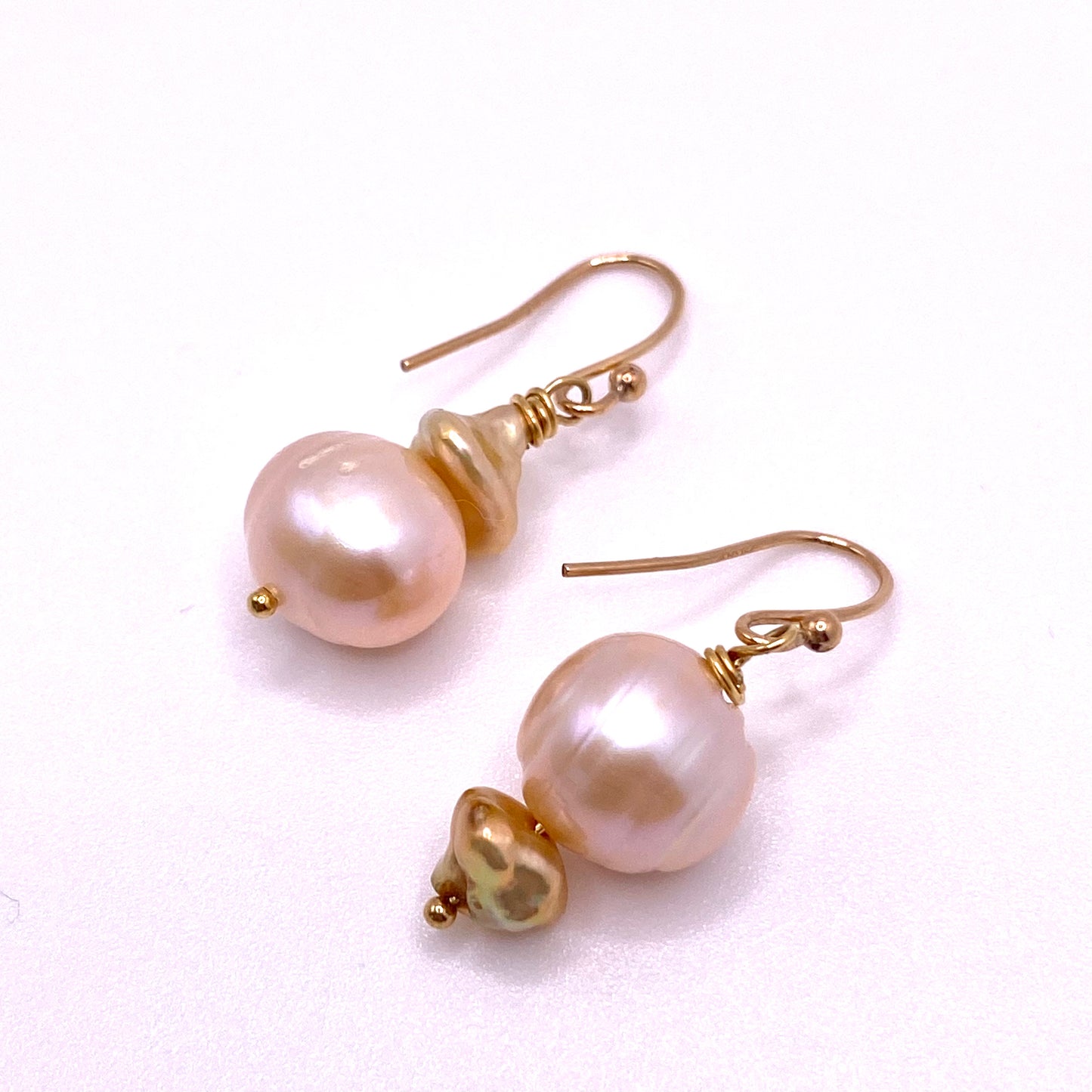 Pink & Gold Round Pearl Earrings