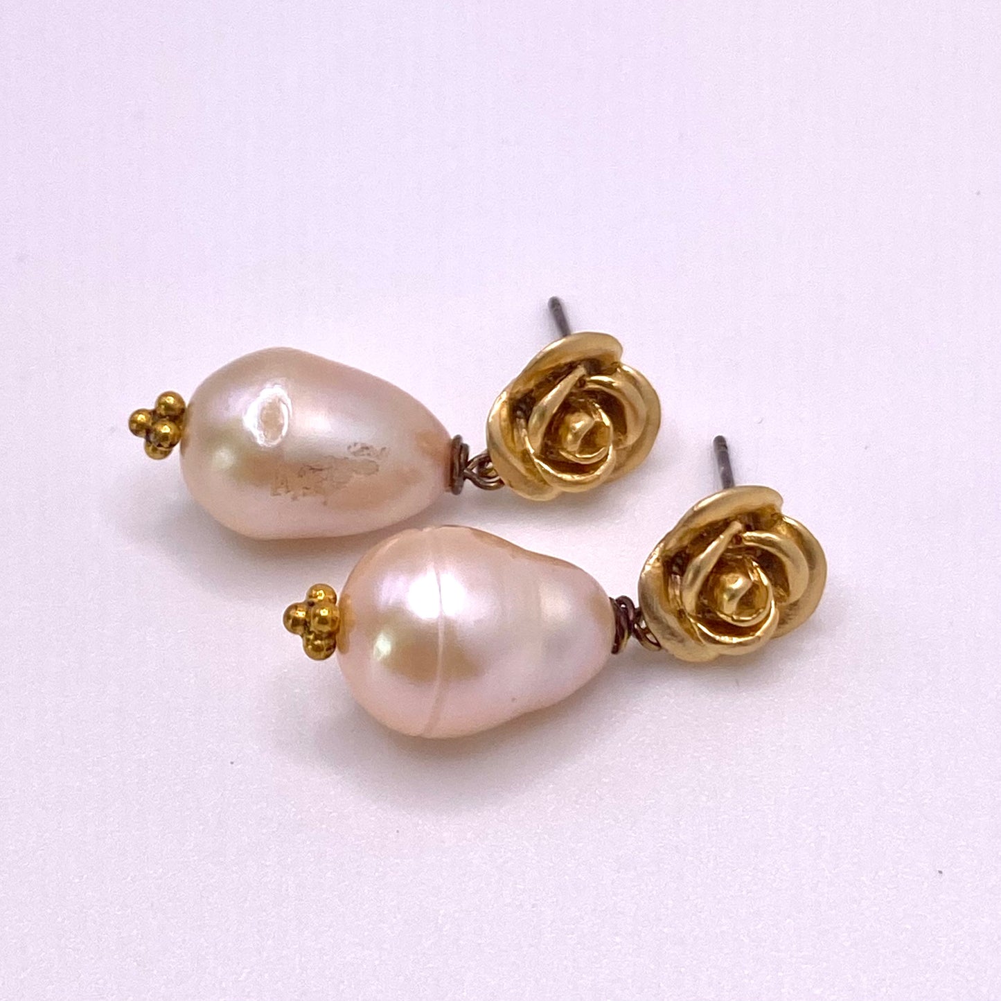 Rose Pearl with Gold Rose Earrings