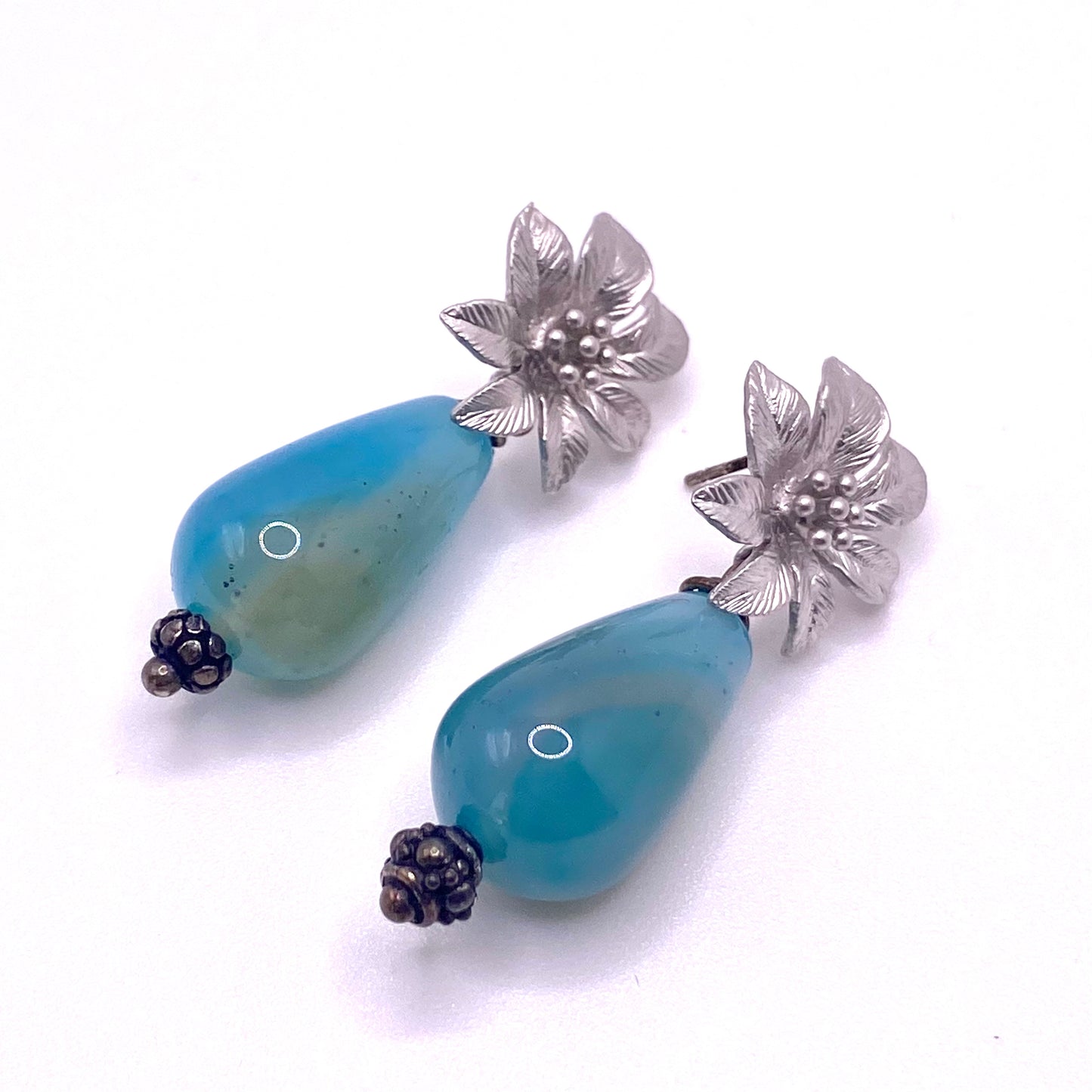 Blue Silver Flower Earrings
