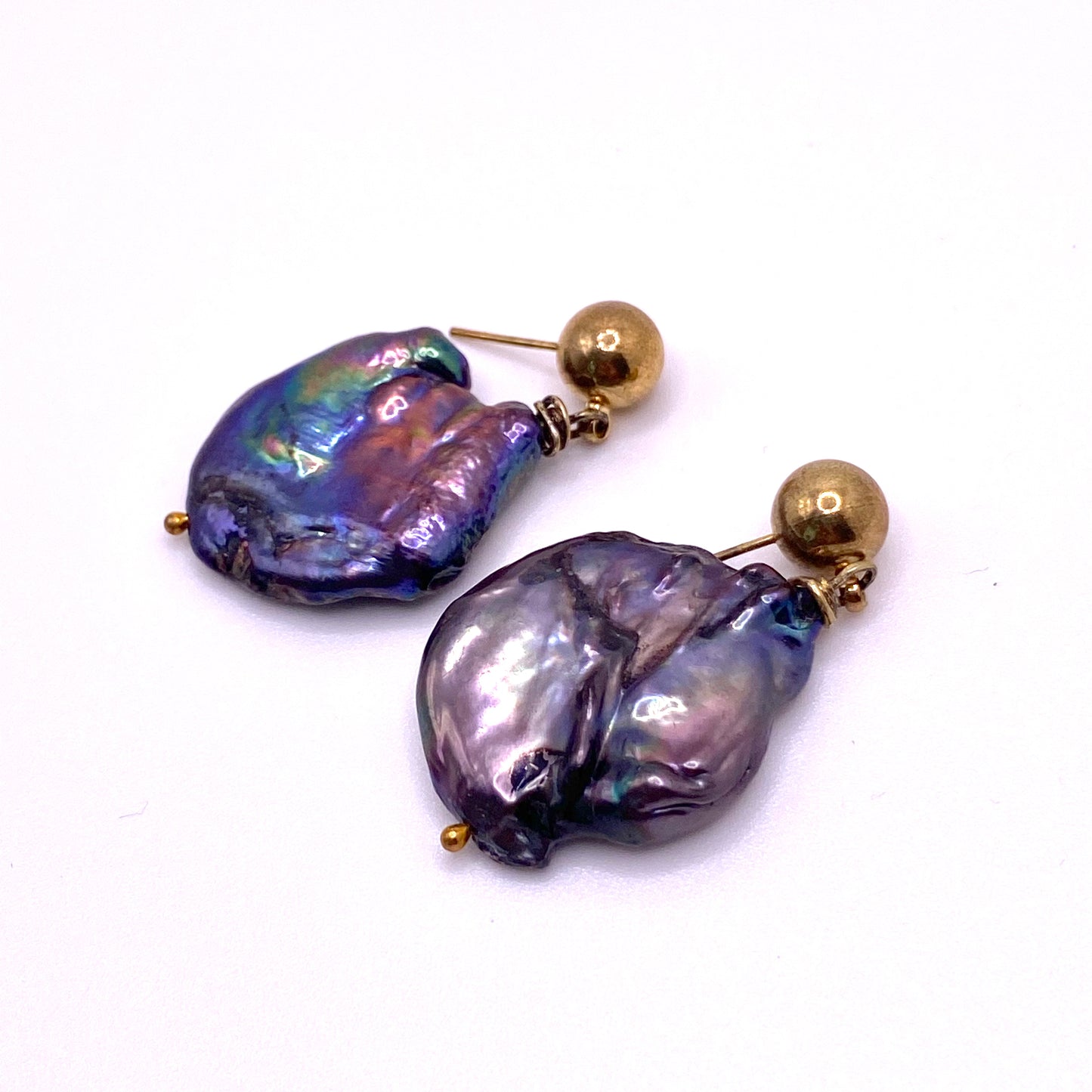Gold & Purple Pearl Drop Earrings