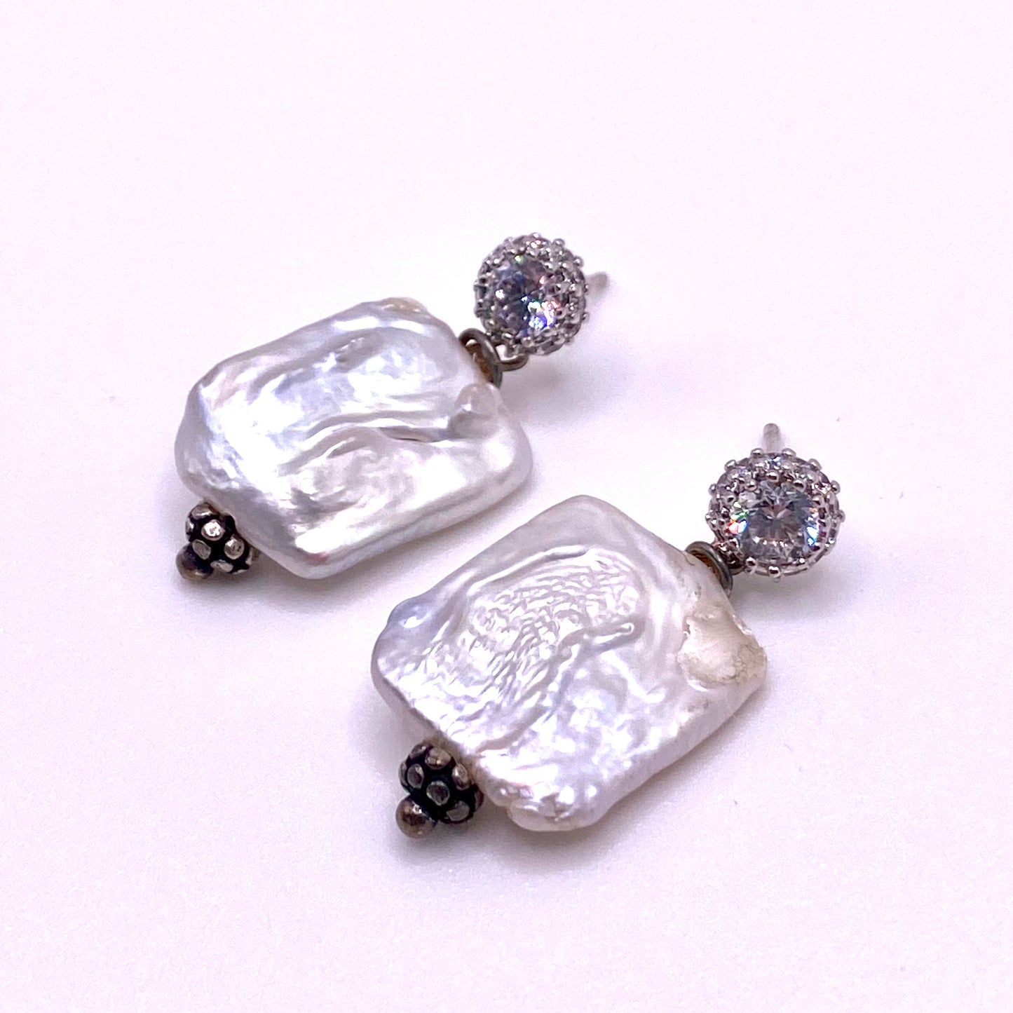 Square Pearl Silver Drop Earrings
