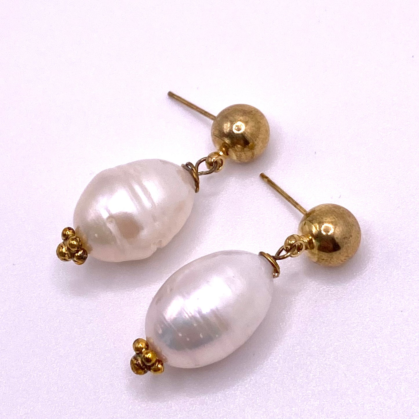 Round Pearl Gold Drop Earrings