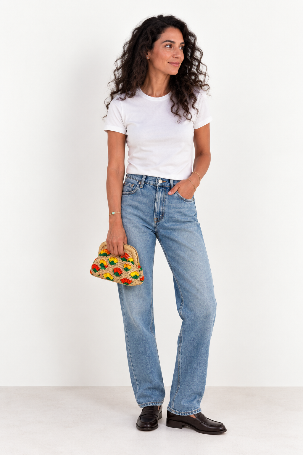 THE FLORIST handmade raffia crochet bag with colourful floral detailing, view 3