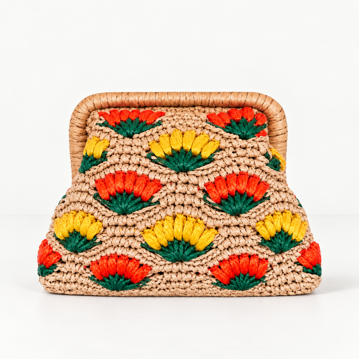 THE FLORIST handmade raffia crochet bag with colourful floral detailing, view 1