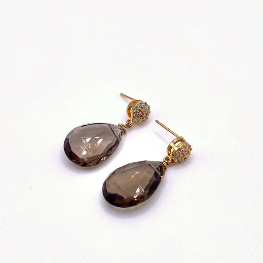 CHIOS TOPAZ, Smoky Topaz Gemstone Drop Earrings, handmade by KOUKLA