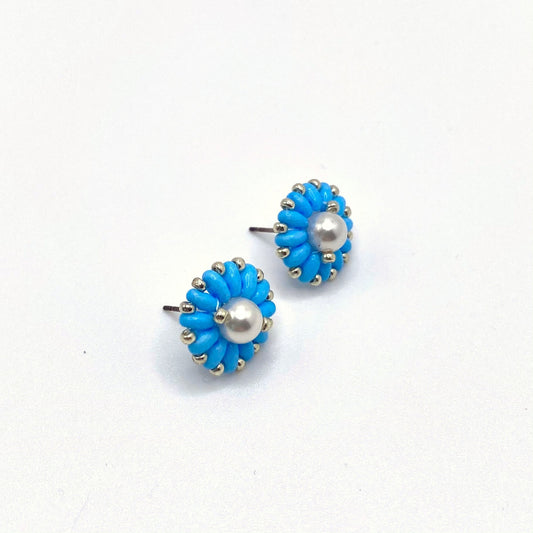 SKIATHOS PEARL, Turquoise Beaded Pearl Stud Earrings, handmade by KOUKLA