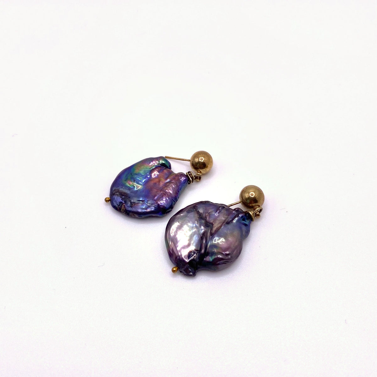 LEROS PLUM, Purple Freshwater Pearl & Gold Drop Earrings, handmade by KOUKLA