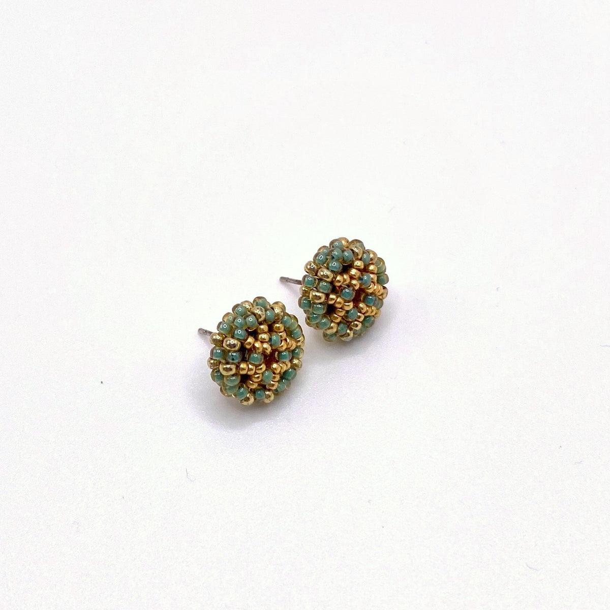 SKIATHOS GOLD, Turquoise & Gold Beaded Stud Earrings, handmade by KOUKLA