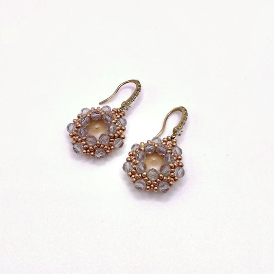 SYROS MIST, Grey Beaded Crystal Drop Earrings, handmade by KOUKLA