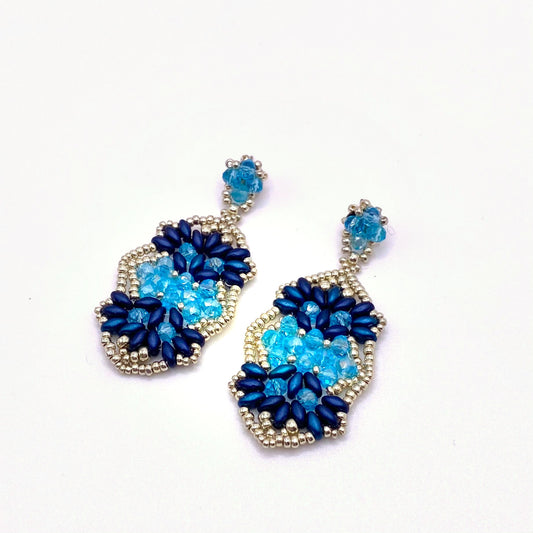 SKIATHOS NAVY, Light & Dark Blue Beaded Drop Earrings, handmade by KOUKLA