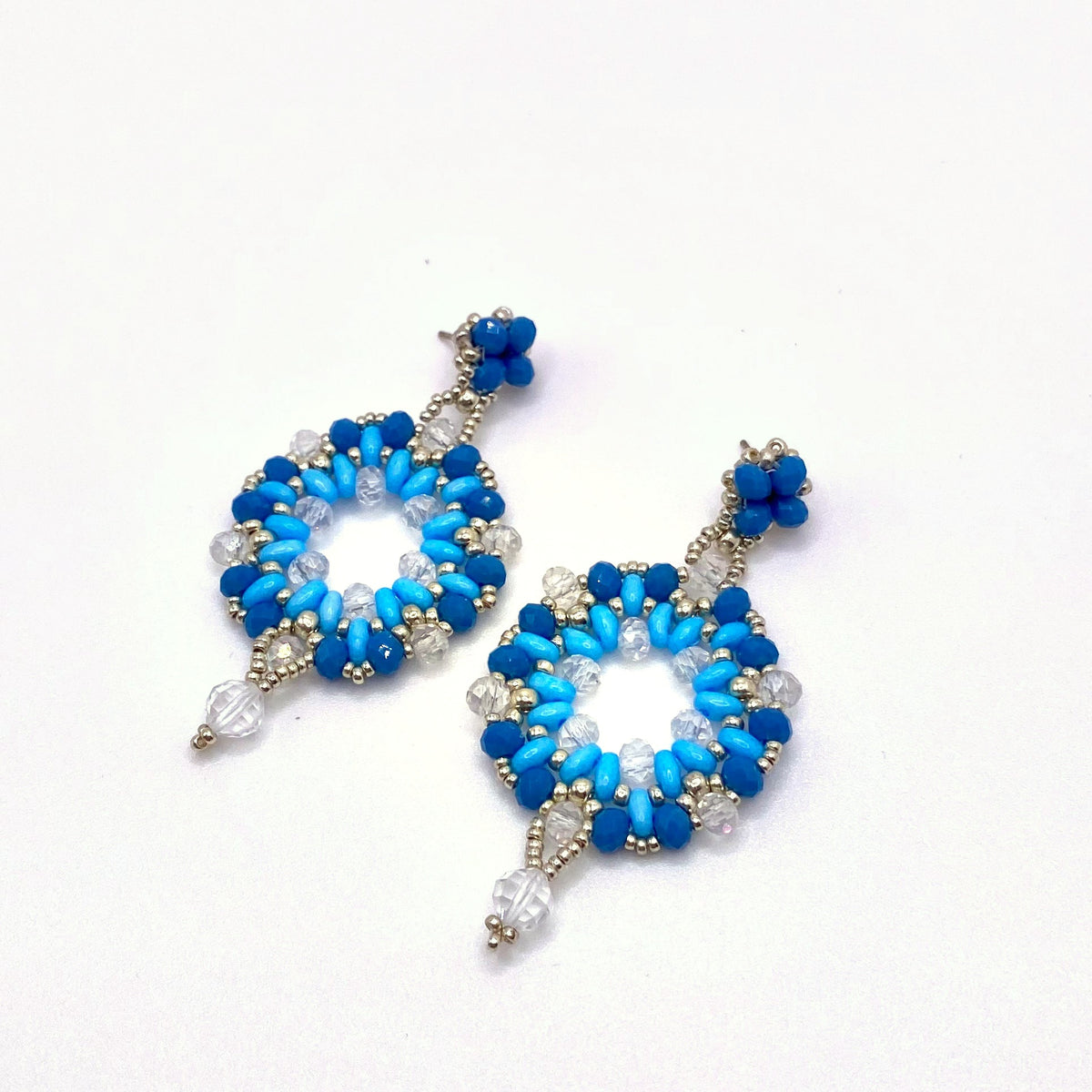 SKIATHOS SEA, Blue & Turquoise Beaded Drop Earrings, handmade by KOUKLA