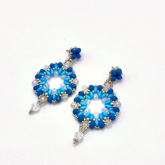 SKIATHOS SEA, Blue & Turquoise Beaded Drop Earrings, handmade by KOUKLA