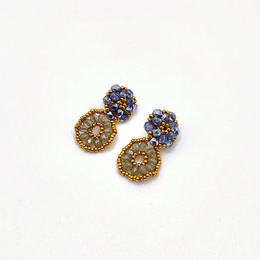 SKIATHOS MIST, Blue-Grey Beaded Drop Earrings, handmade by KOUKLA