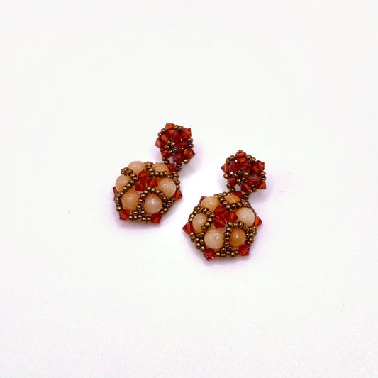 KEA SUNSET, Red & Beige Beaded Drop Earrings, handmade by KOUKLA