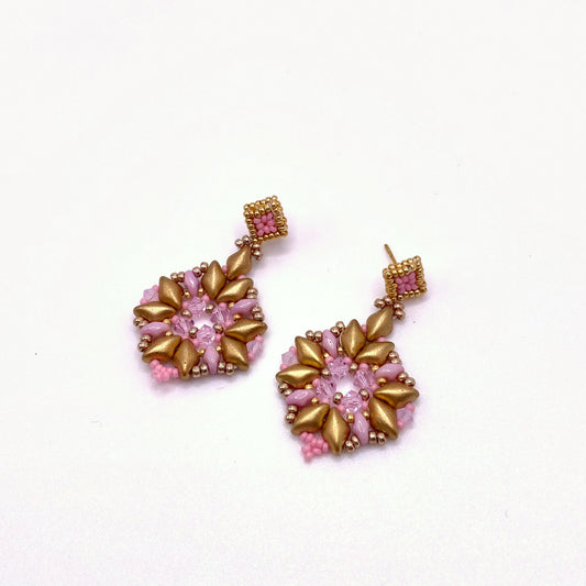 SPETSES GOLD, Pink & Gold Beaded Drop Earrings, handmade by KOUKLA