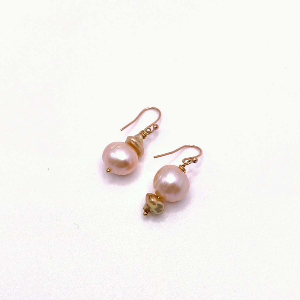 LEROS ROSE, Pink Freshwater Pearl Drop Earrings, handmade by KOUKLA