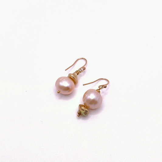 LEROS ROSE, Pink Freshwater Pearl Drop Earrings, handmade by KOUKLA