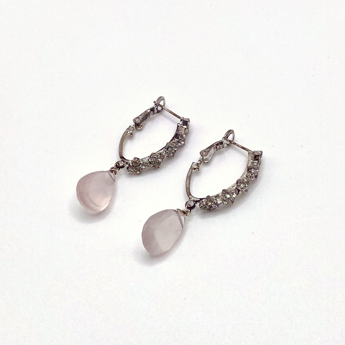 CHIOS HOOP, Rose Quartz Teardrop Hoop Earrings, handmade by KOUKLA