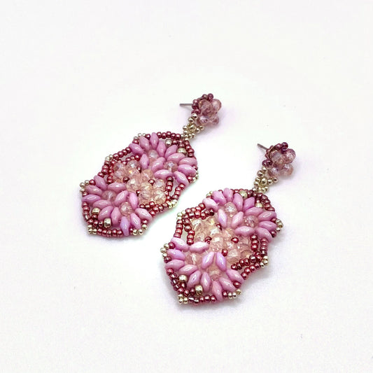 SPETSES OVAL, Pink Beaded Oval Drop Earrings, handmade by KOUKLA
