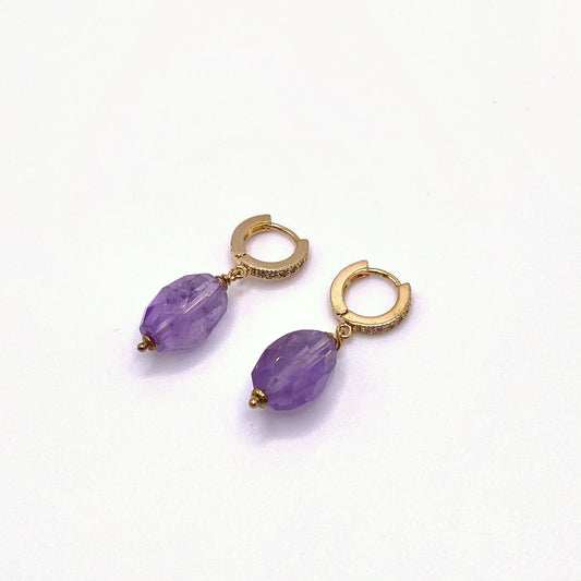 CHIOS AMETHYST, Amethyst & Gold Hoop Drop Earrings, handmade by KOUKLA