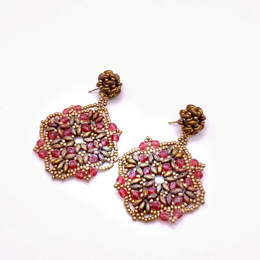 KEA RUBY, Red & Gold Beaded Drop Earrings, handmade by KOUKLA