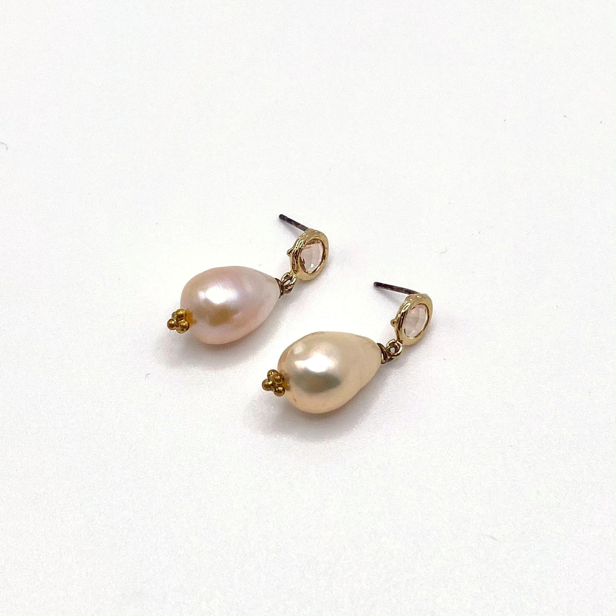 PATMOS ROSE, Crystal & Freshwater Pearl Drop Earrings, handmade by KOUKLA
