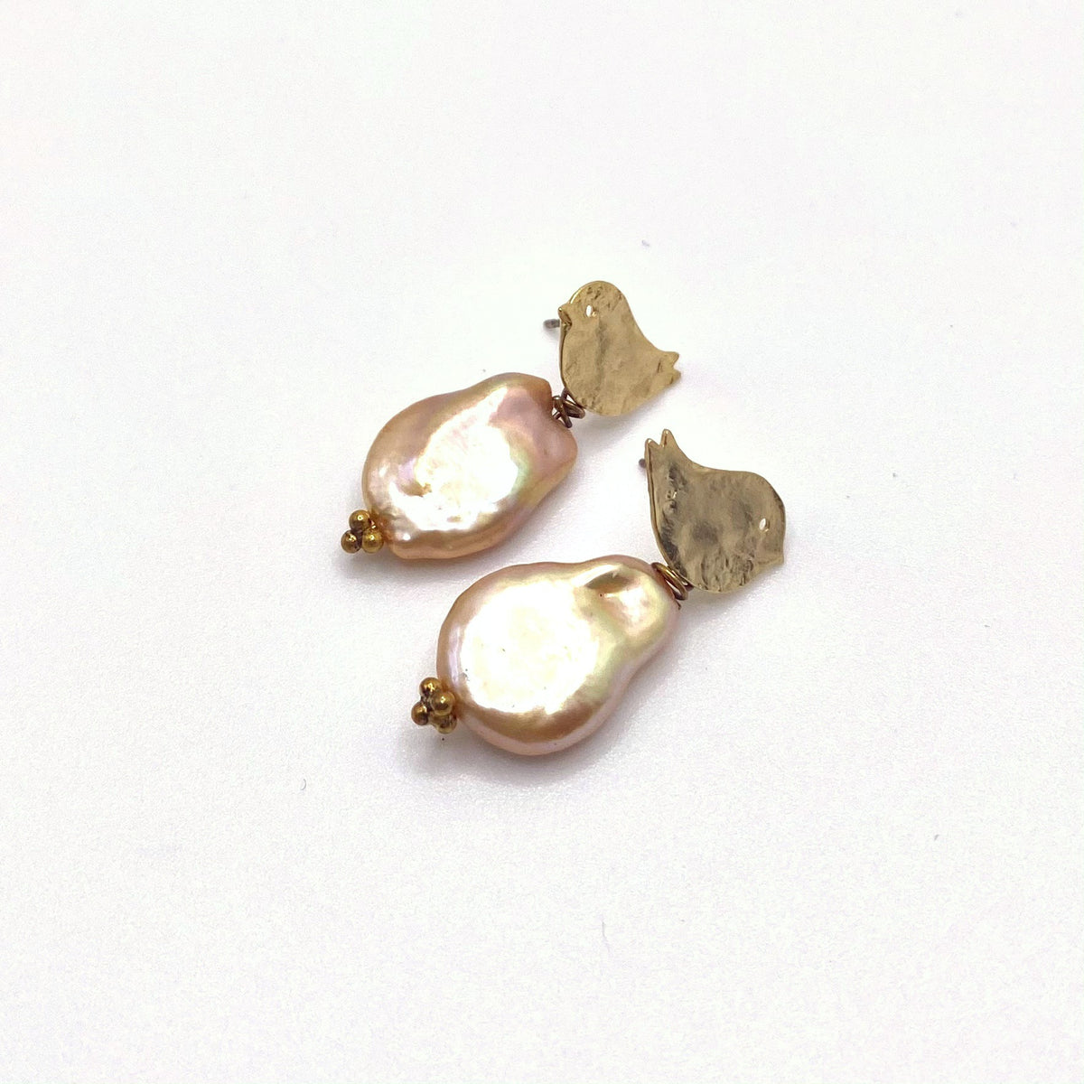 SKOPELOS GOLD, Gold Bird & Golden Pearl Earrings, handmade by KOUKLA
