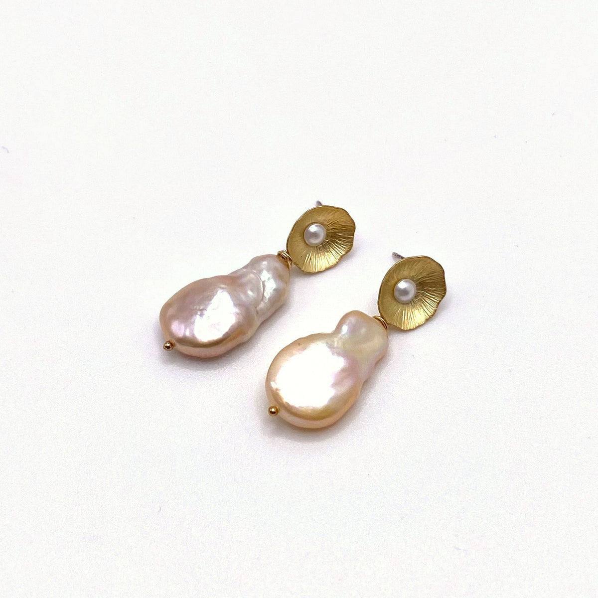 LEROS HALO, Gold & Freshwater Pearl Drop Earrings, handmade by KOUKLA