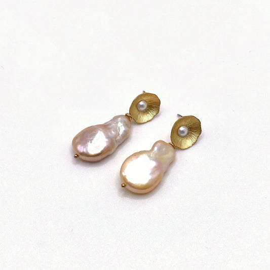 LEROS HALO, Gold & Freshwater Pearl Drop Earrings, handmade by KOUKLA