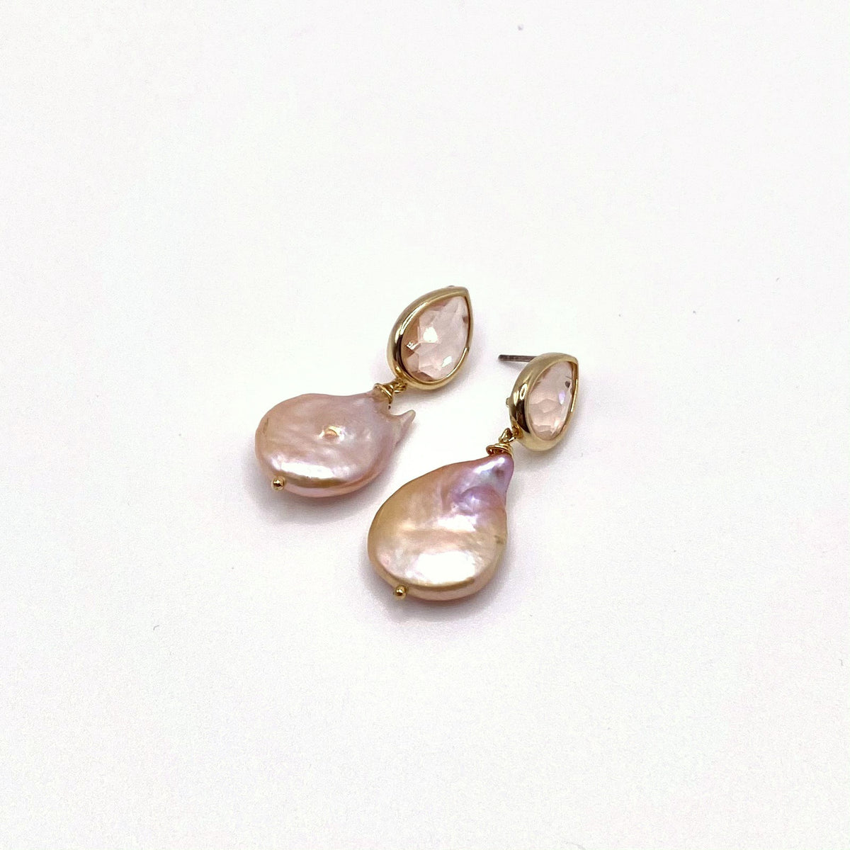 PATMOS GOLD, Golden Baroque Pearl & Crystal Earrings, handmade by KOUKLA