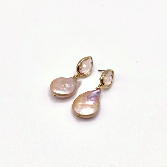 PATMOS GOLD, Golden Baroque Pearl & Crystal Earrings, handmade by KOUKLA