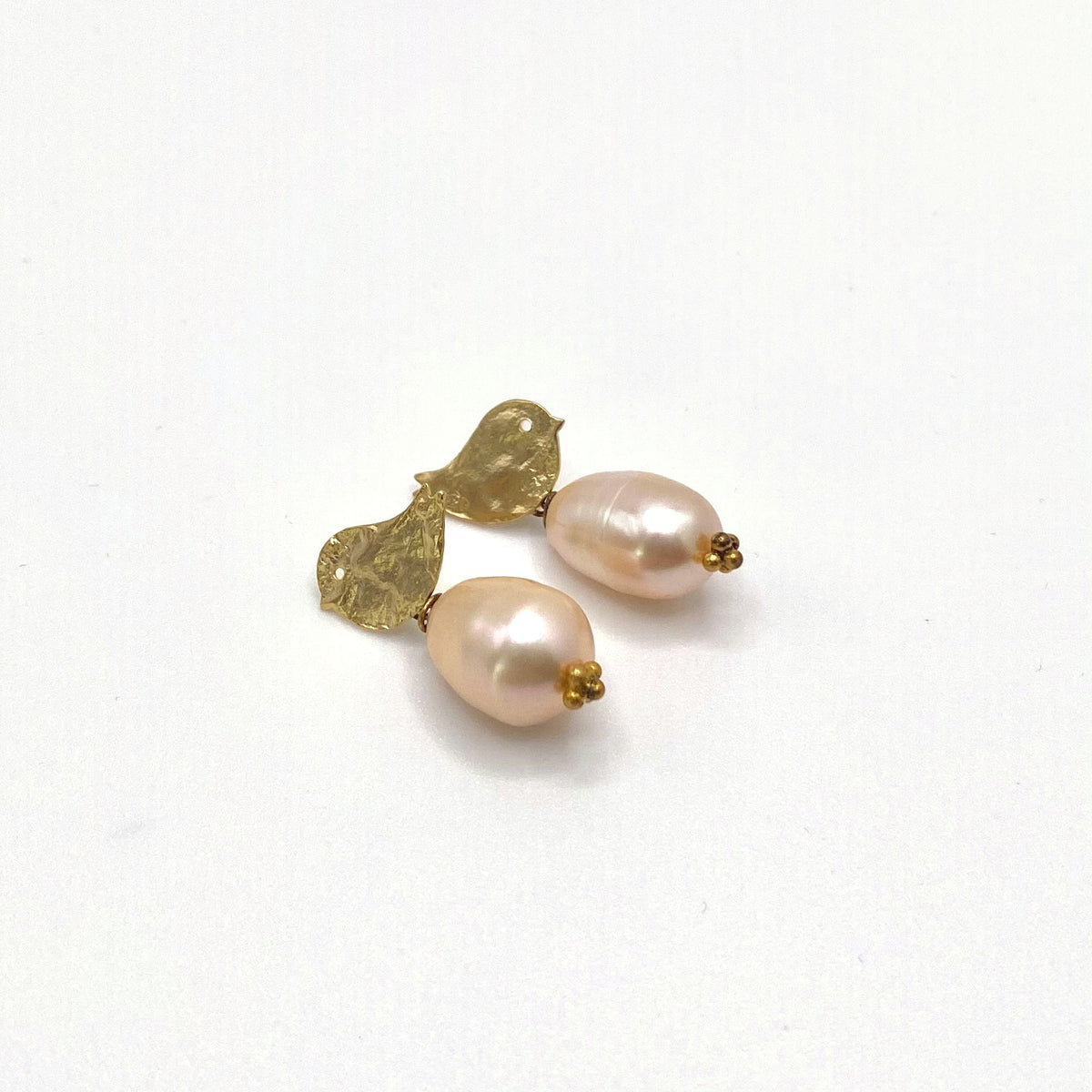 SKOPELOS PLUM, Gold Bird & Plum Pearl Earrings, handmade by KOUKLA