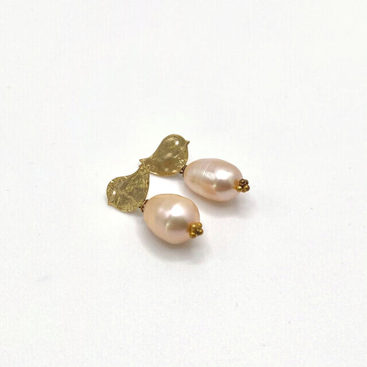 SKOPELOS PLUM, Gold Bird & Plum Pearl Earrings, handmade by KOUKLA