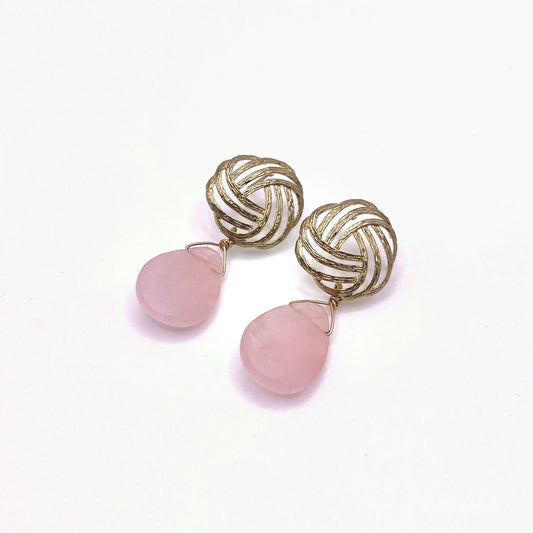 CHIOS QUARTZ, Rose Quartz Gemstone Drop Earrings, handmade by KOUKLA