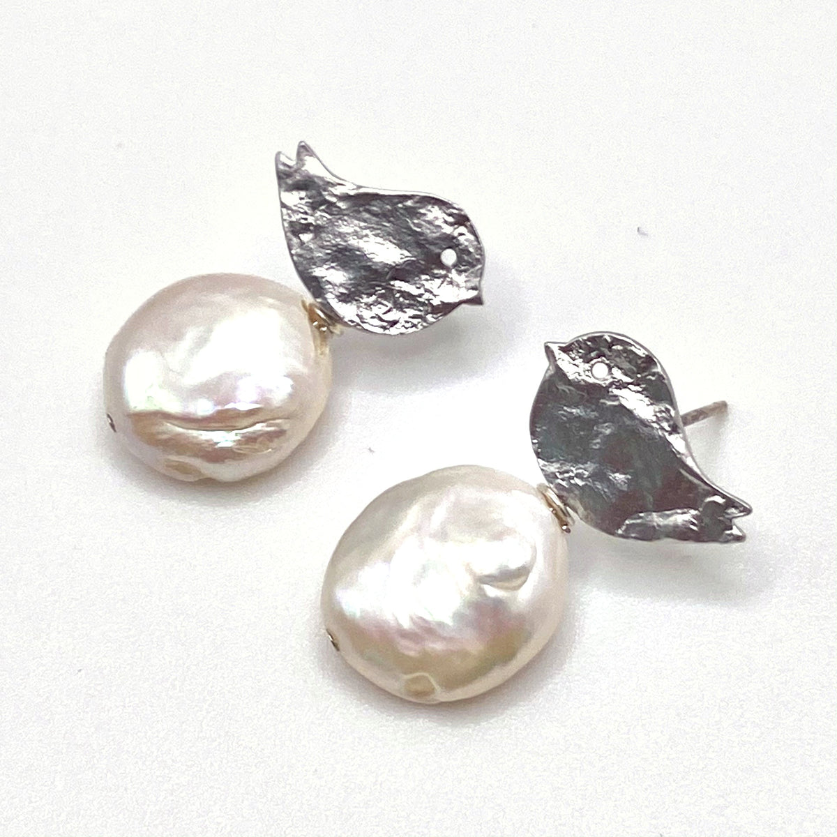 SKOPELOS SILVER, Silver Bird & Freshwater Pearl Earrings, handmade by KOUKLA