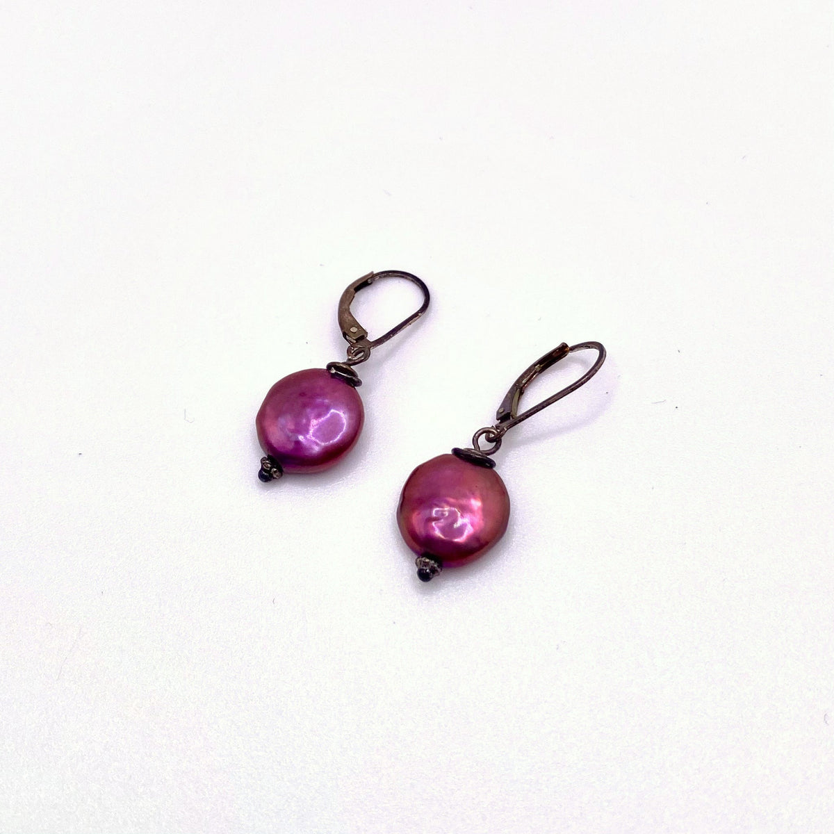 LEROS LILAC, Purple Freshwater Pearl Drop Earrings, handmade by KOUKLA