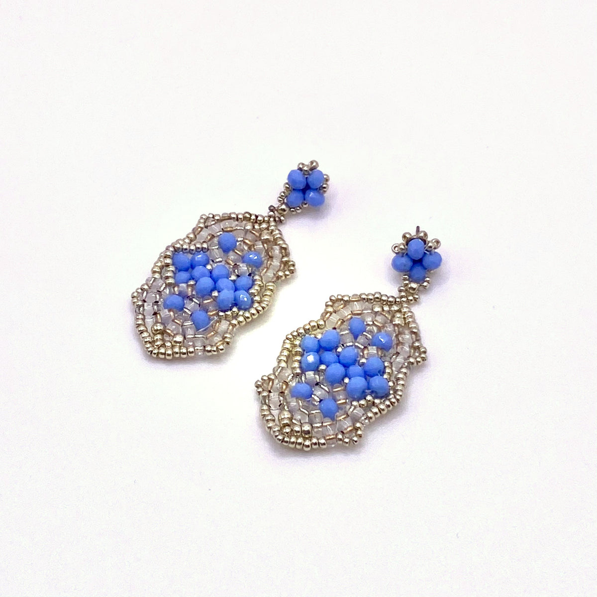 SKIATHOS SILVER, Blue & Clear Beaded Drop Earrings, handmade by KOUKLA