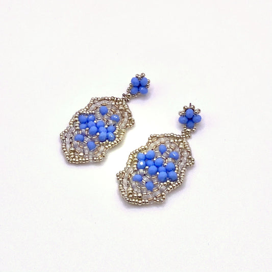 SKIATHOS SILVER, Blue & Clear Beaded Drop Earrings, handmade by KOUKLA