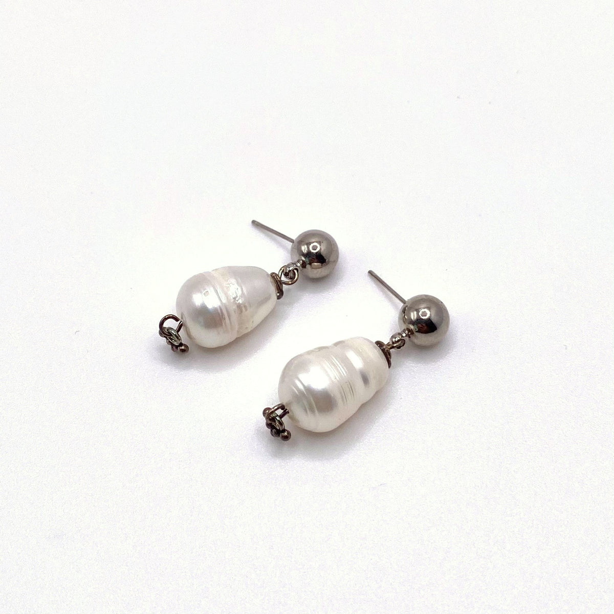 LEROS SILVER, Round Freshwater Pearl & Silver Drop Earrings, handmade by KOUKLA