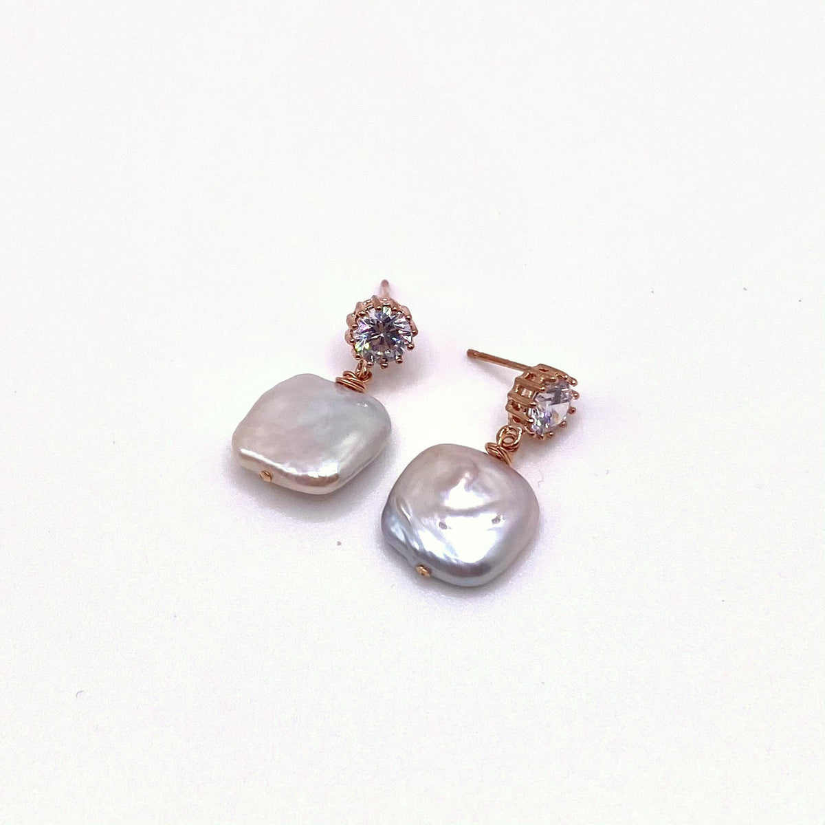 PATMOS IVORY, Crystal Post & Square Pearl Earrings, handmade by KOUKLA